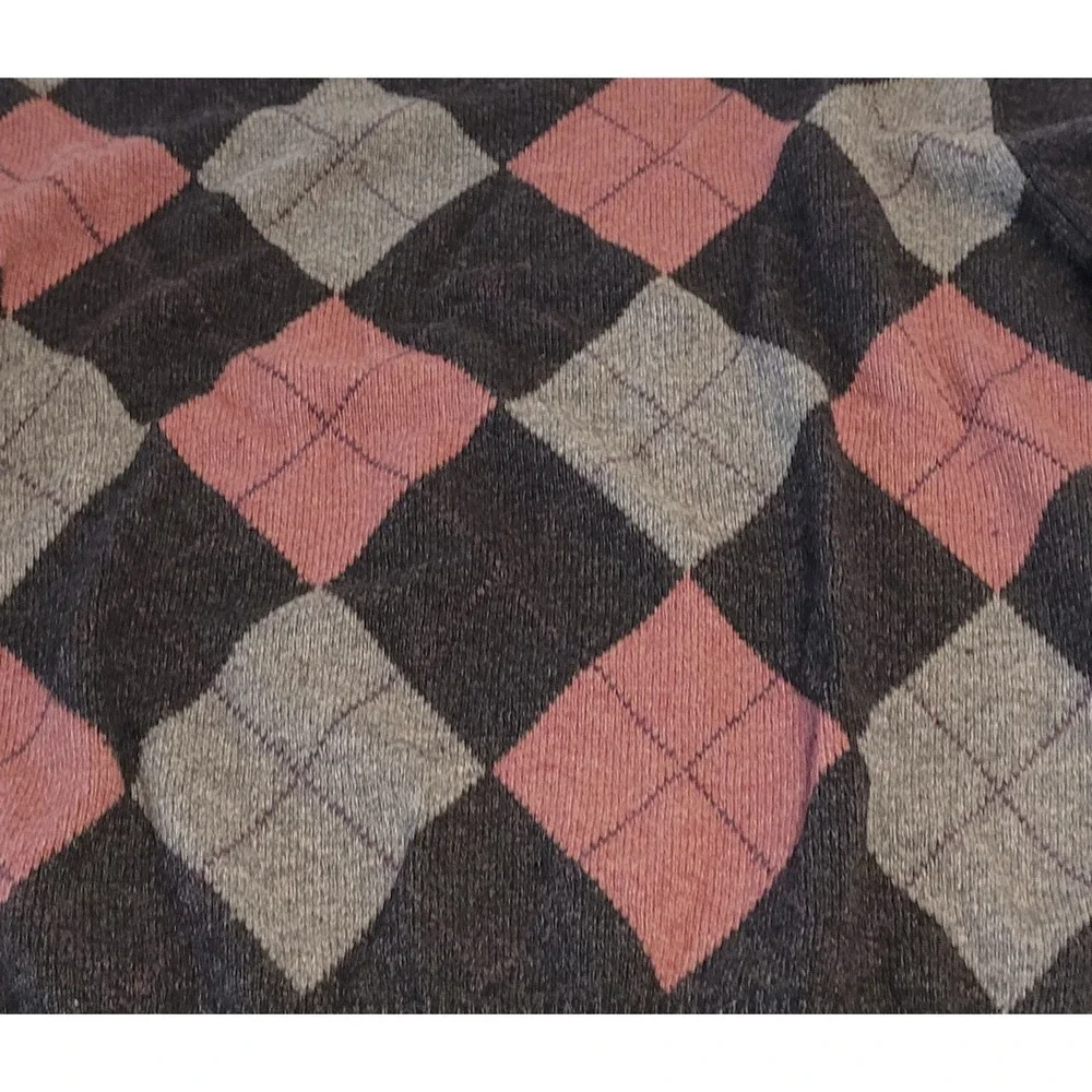 Vintage Jos A Bank Lambswool Argyle Sweater Mens Large Charcoal Pink Pullover